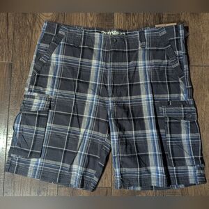 Ruff Hewn Mens Cargo Shorts Gray & Blue Plaid Print Size 42 NWT! 100% Cotton